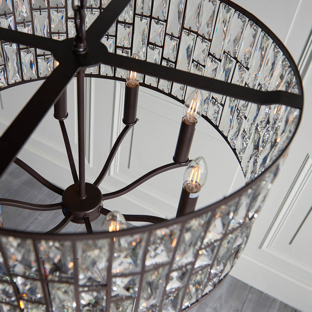 Endon Belle 8 Light Pendant - Dark Bronze & Clear Crystal Glass