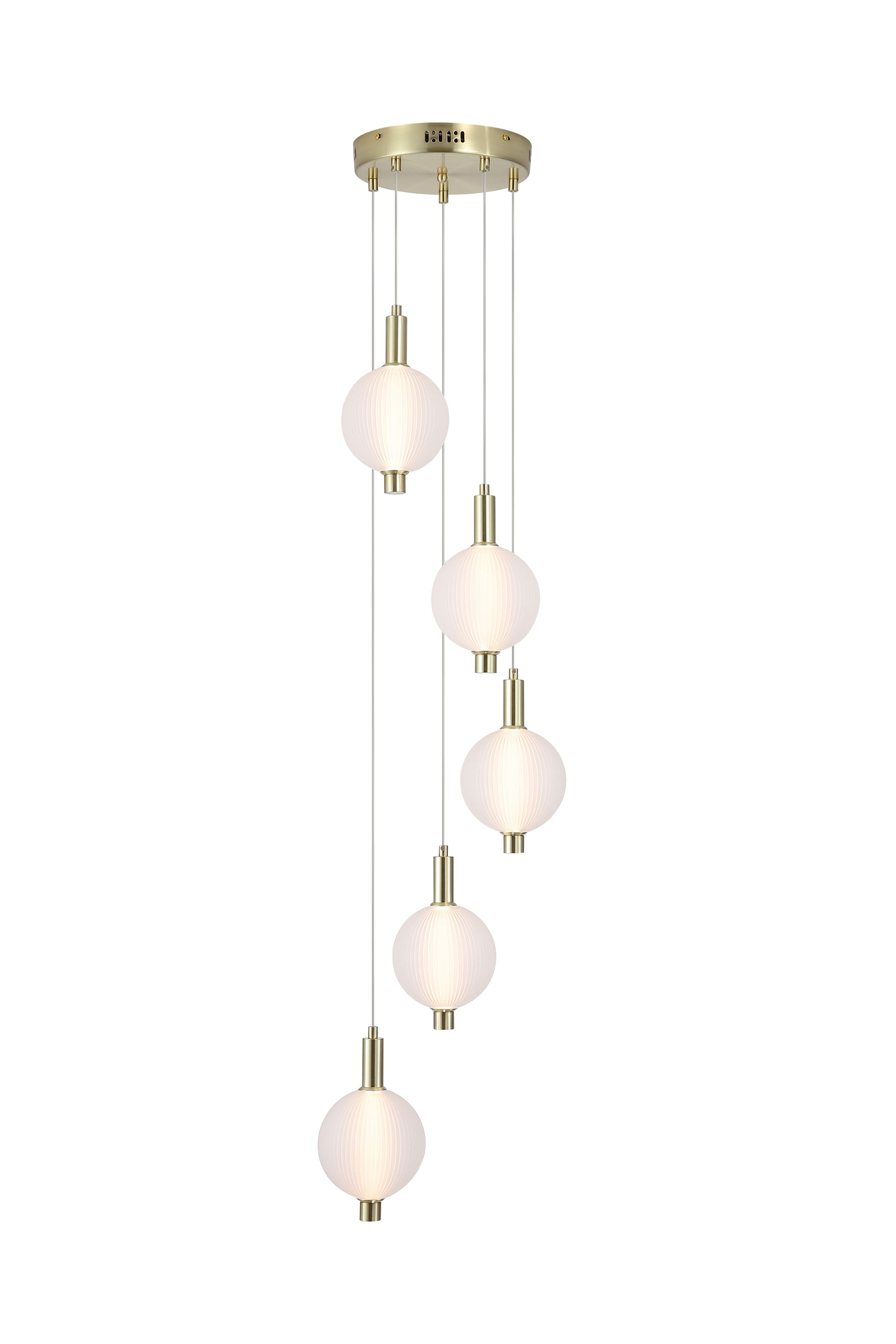 Searchlight Luminique LED 5 Light Pendant - Satin Brass