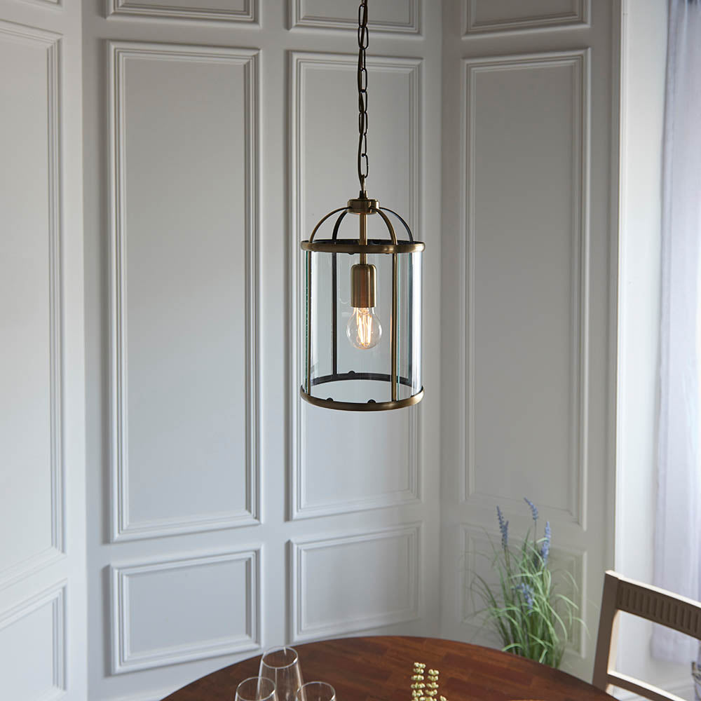 Endon Lambeth Single Light Pendant - Antique Brass Plate & Clear Glass
