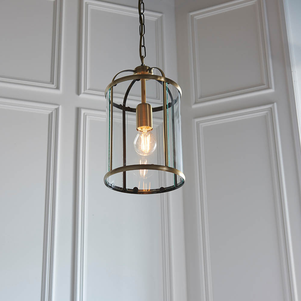 Endon Lambeth Single Light Pendant - Antique Brass Plate & Clear Glass