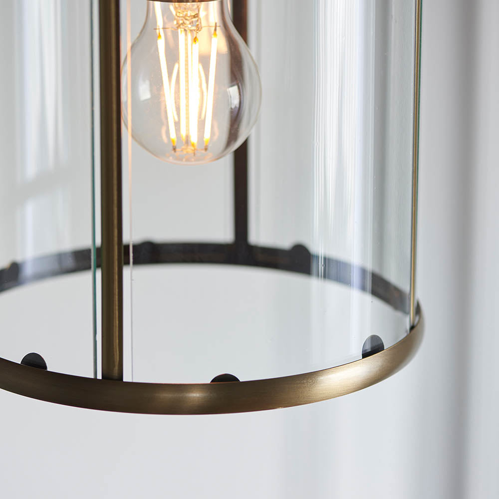 Endon Lambeth Single Light Pendant - Antique Brass Plate & Clear Glass