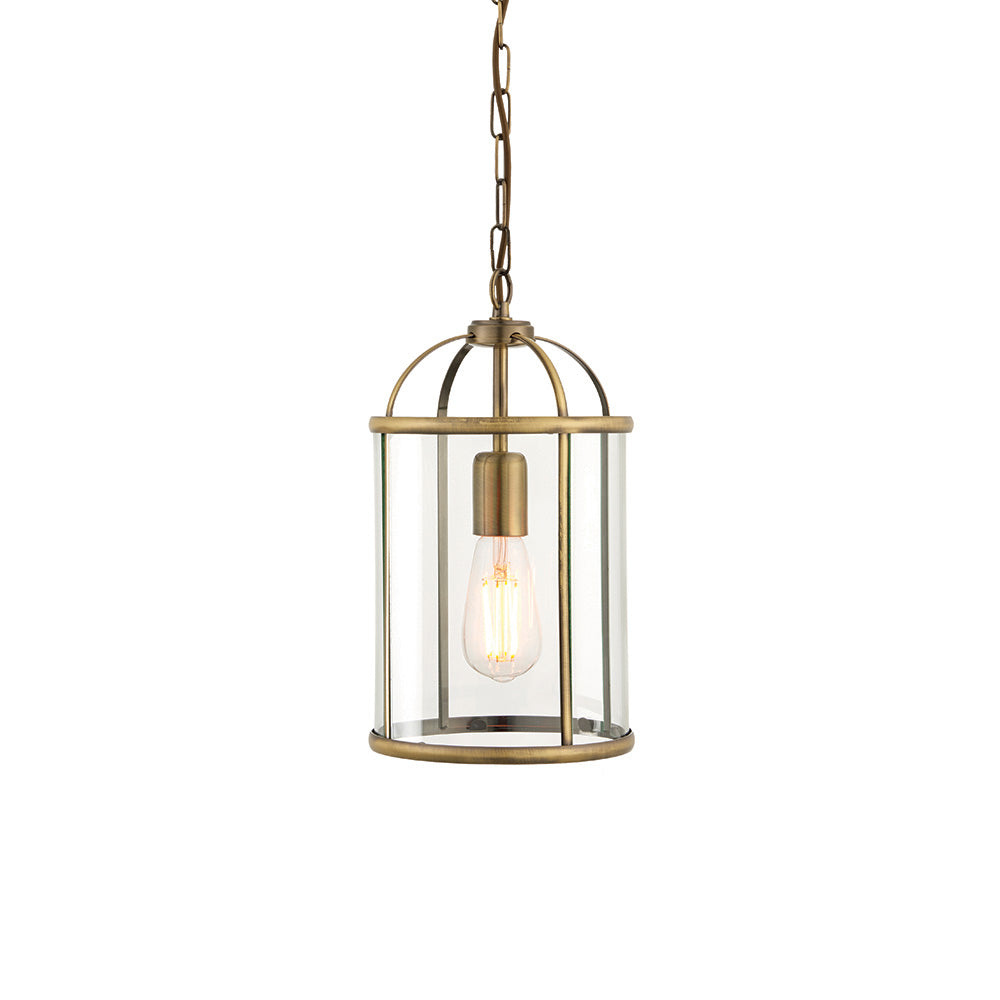 Endon Lambeth Single Light Pendant - Antique Brass Plate & Clear Glass