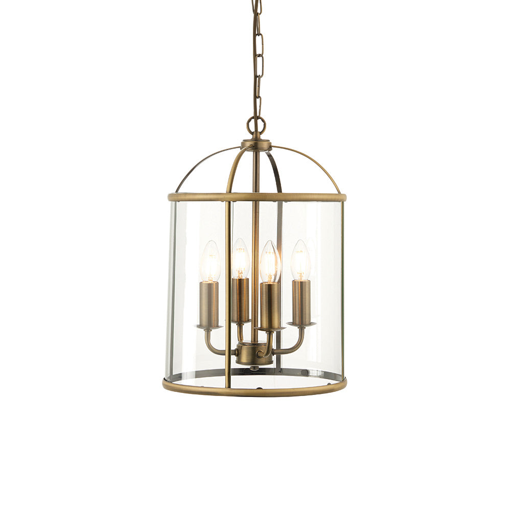 Endon Lambeth 4 Light Pendant - Antique Brass Plate & Clear Glass