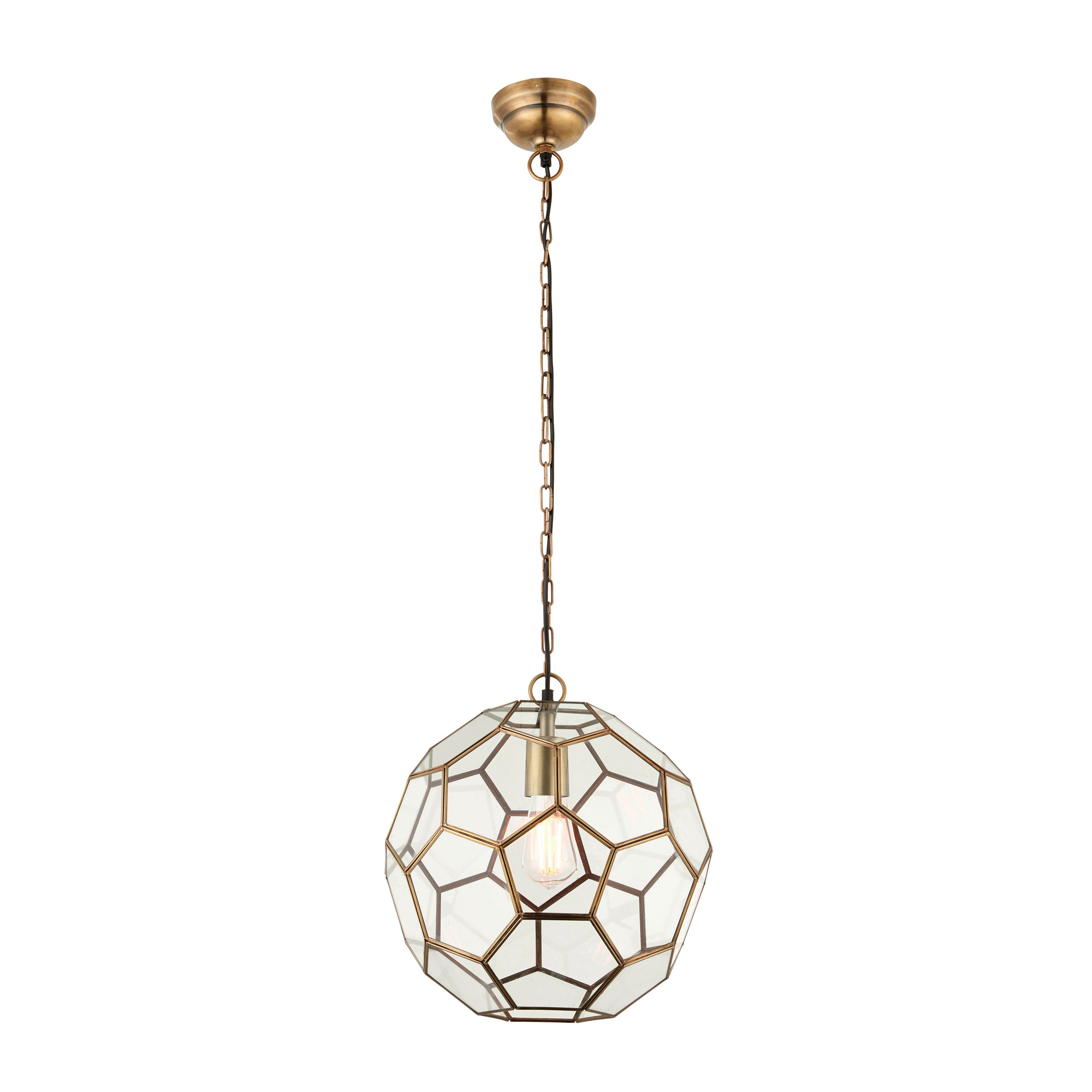 Endon Miele Single Light Pendant - Antique Brass Plate & Clear Glass