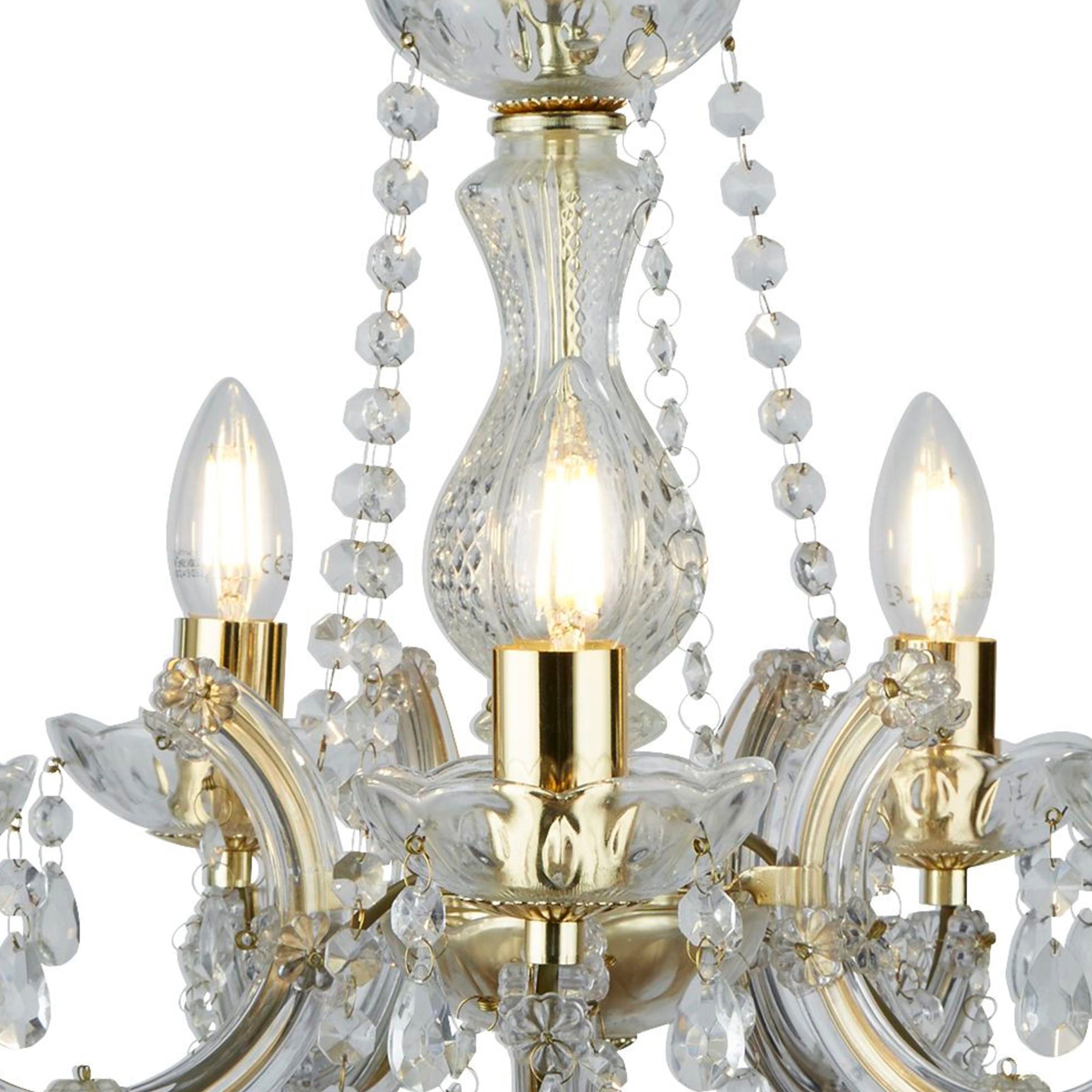 Searchlight Maple 5 Light Chandelier - Polished Brass & Clear Crystal Glass