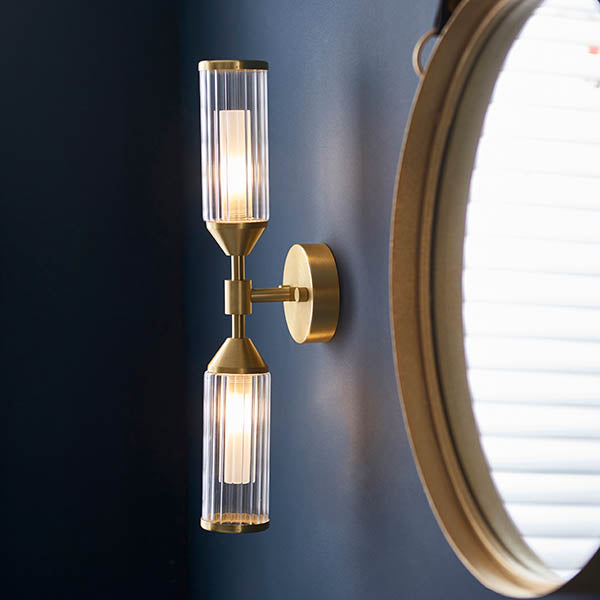 Utopia Matrix 2 Light Wall Light - Satin Brass