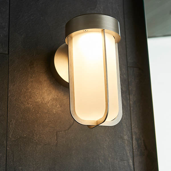 Utopia Pluto IP44 Wall Light - Brushed Silver And Frosted Glass - Integrated LED