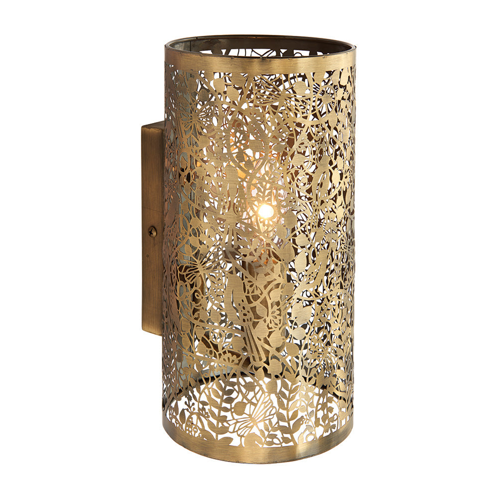Endon Secret Garden Single Light Wall Light - Antique Brass Plate