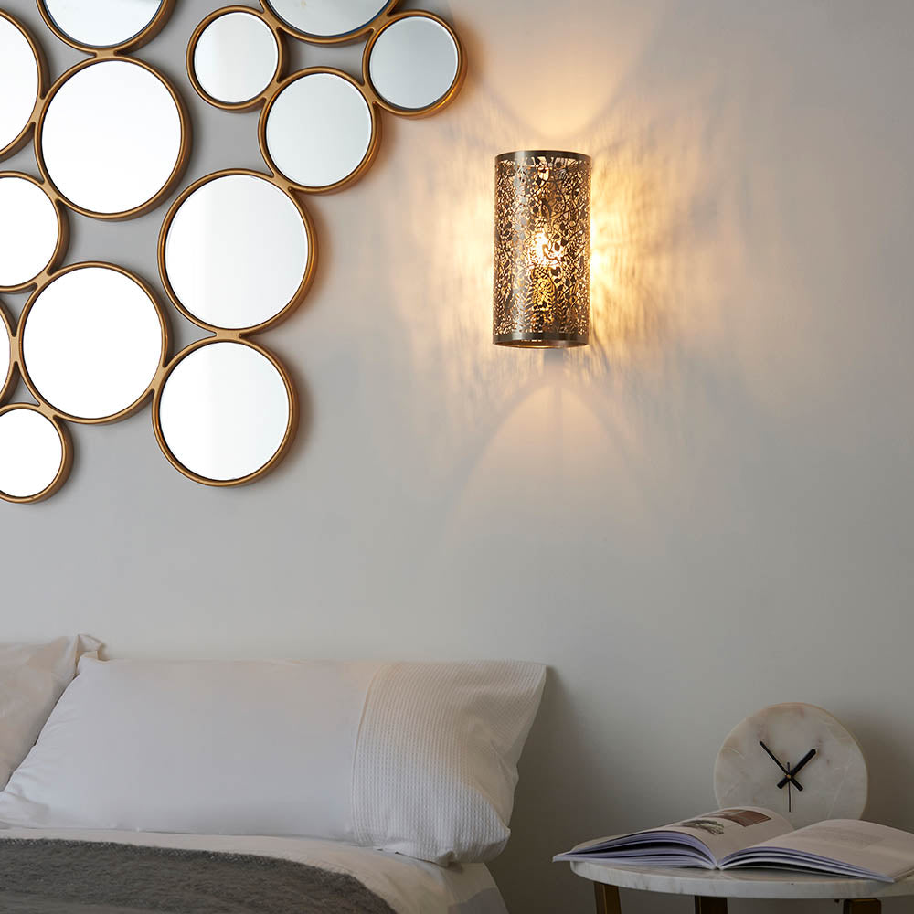 Endon Secret Garden Single Light Wall Light - Antique Brass Plate