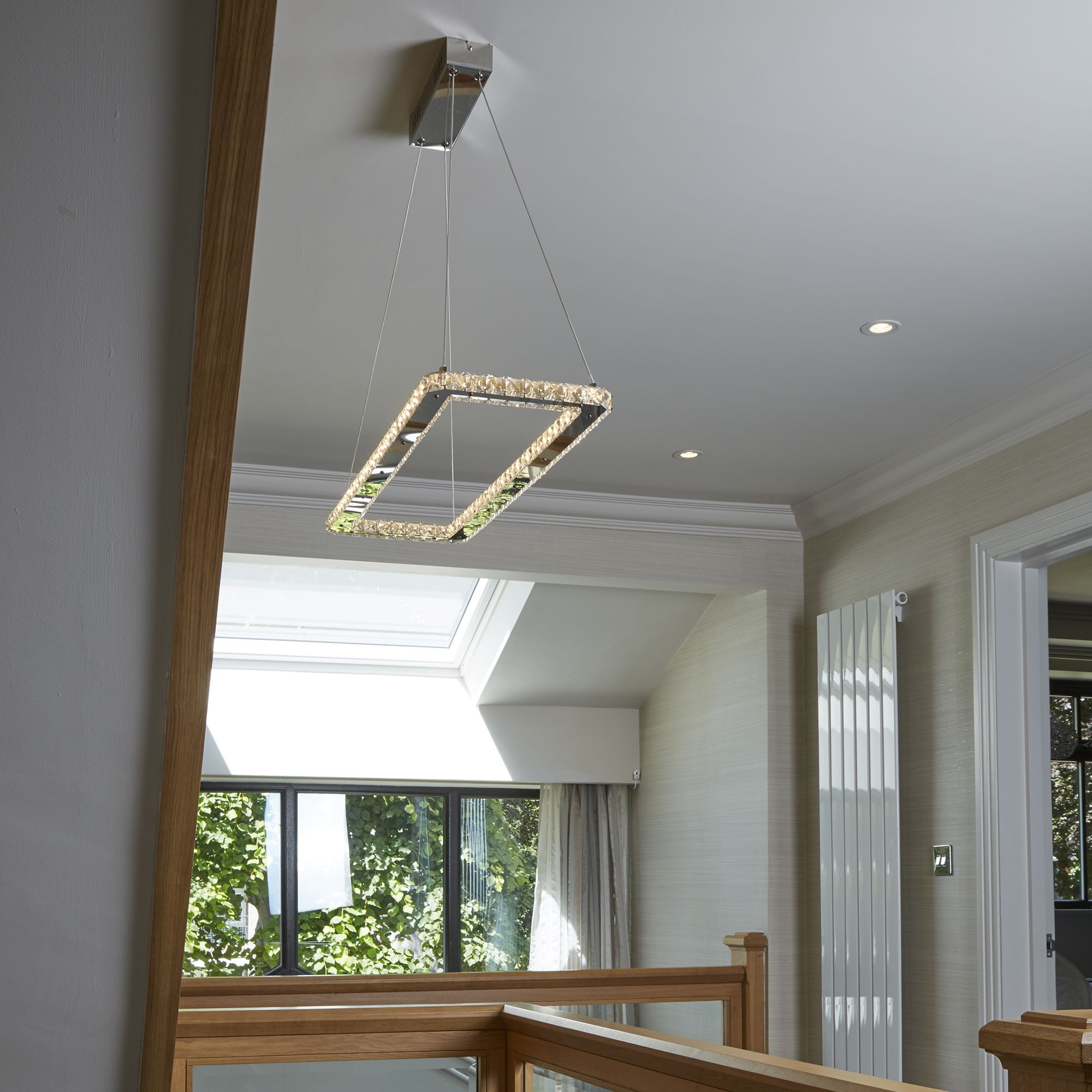 Searchlight Canarvan Rectangular Pendant - Chrome & Clear Glass