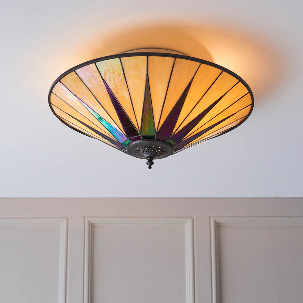 Interiors 1900 Dark Star Large 2 Light Flush Fitting - Tiffany Glass