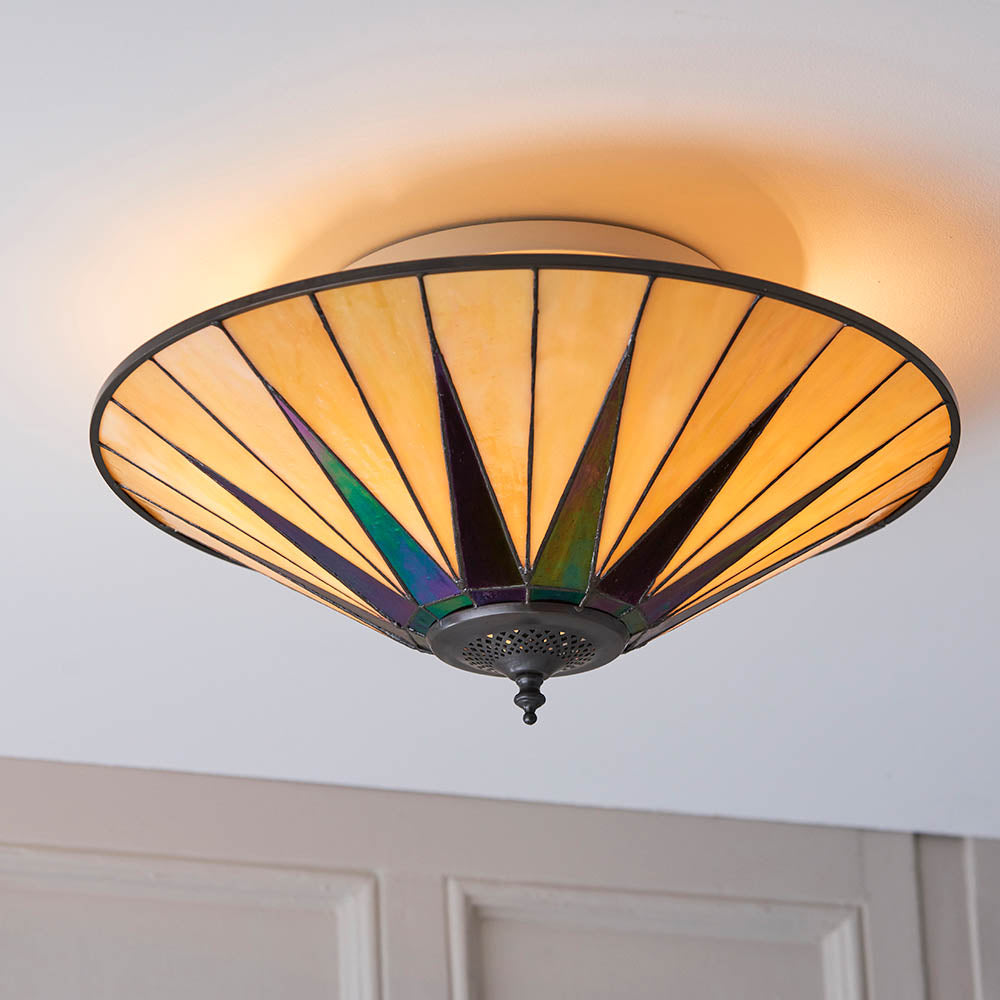 Interiors 1900 Dark Star Large 2 Light Flush Fitting - Tiffany Glass