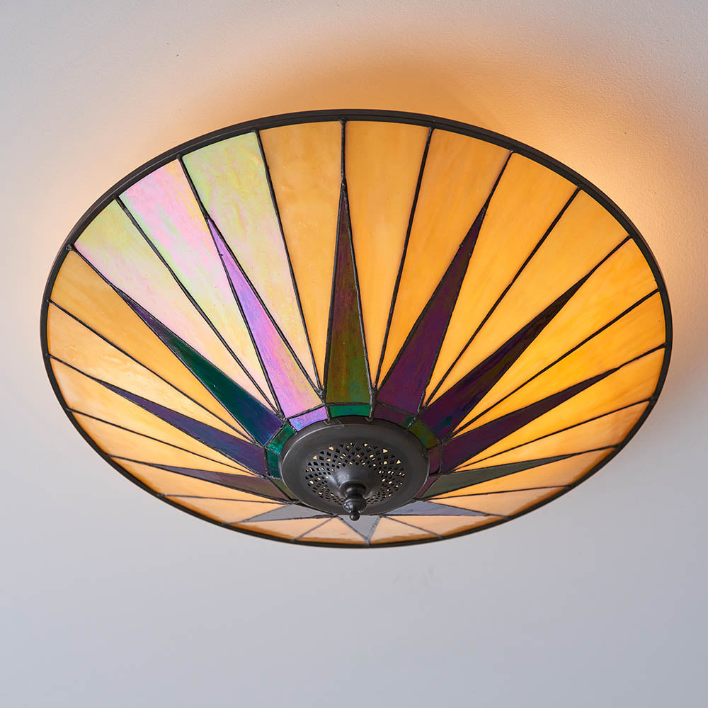 Interiors 1900 Dark Star Large 2 Light Flush Fitting - Tiffany Glass
