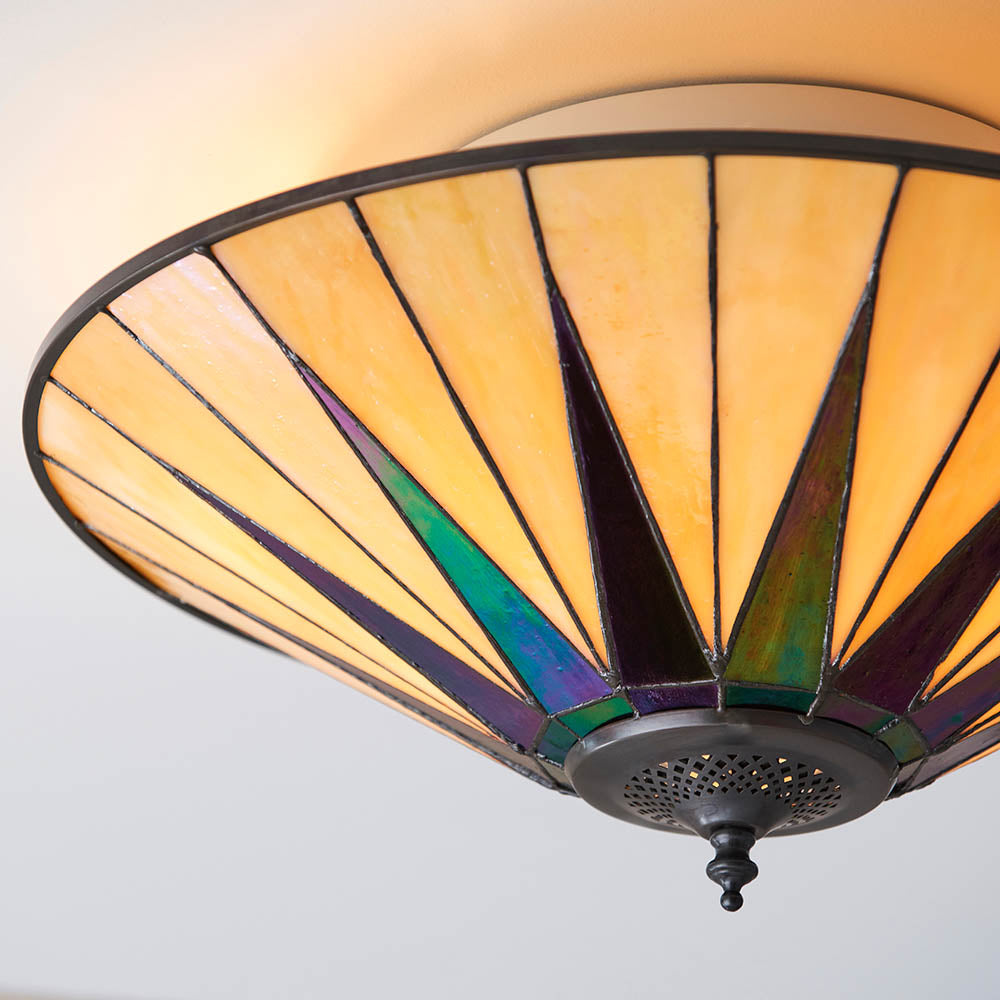 Interiors 1900 Dark Star Large 2 Light Flush Fitting - Tiffany Glass