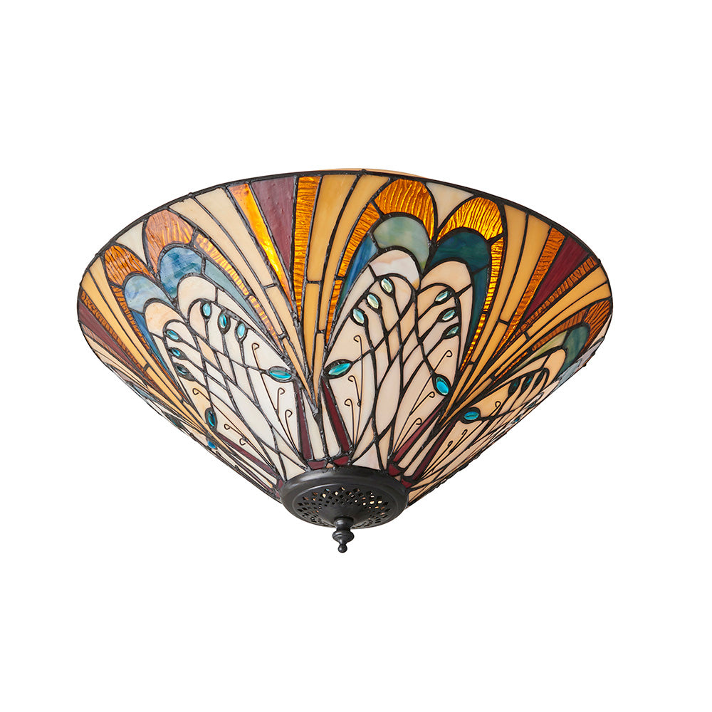 Interiors 1900 Hector Medium 2 Light Flush Fitting Pendant - Handcrafted Tiffany Style Glass