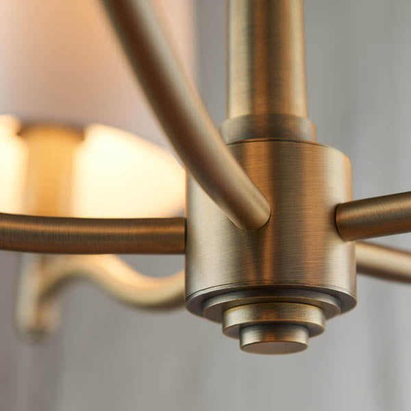 Endon Ortona 5 Light Pendant  - Matt Antique Brass Plate & Vintage White Fabric