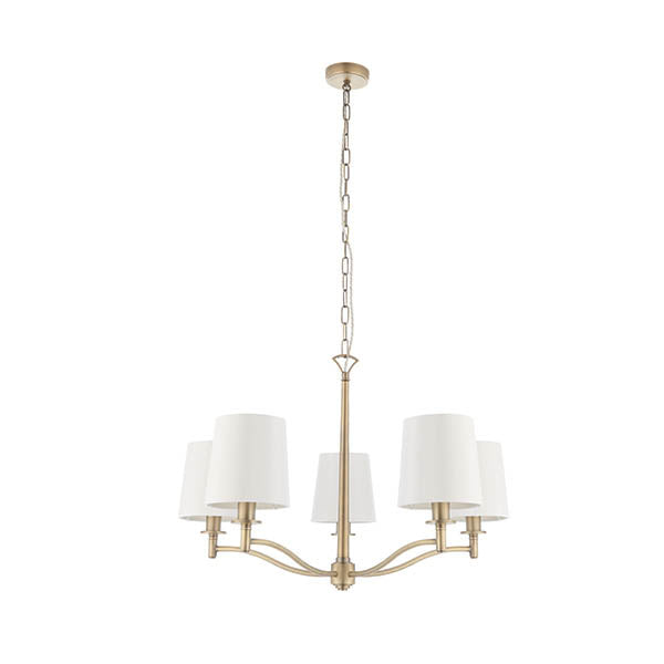 Endon Ortona 5 Light Pendant  - Matt Antique Brass Plate & Vintage White Fabric