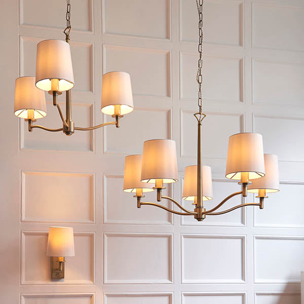 Endon Ortona Single Light Wall Light  - Matt Antique Brass Plate & Vintage White Fabric