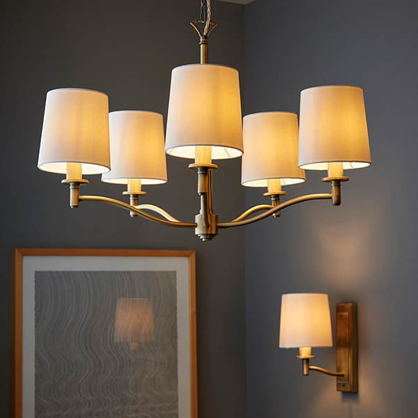 Endon Ortona Single Light Wall Light  - Matt Antique Brass Plate & Vintage White Fabric