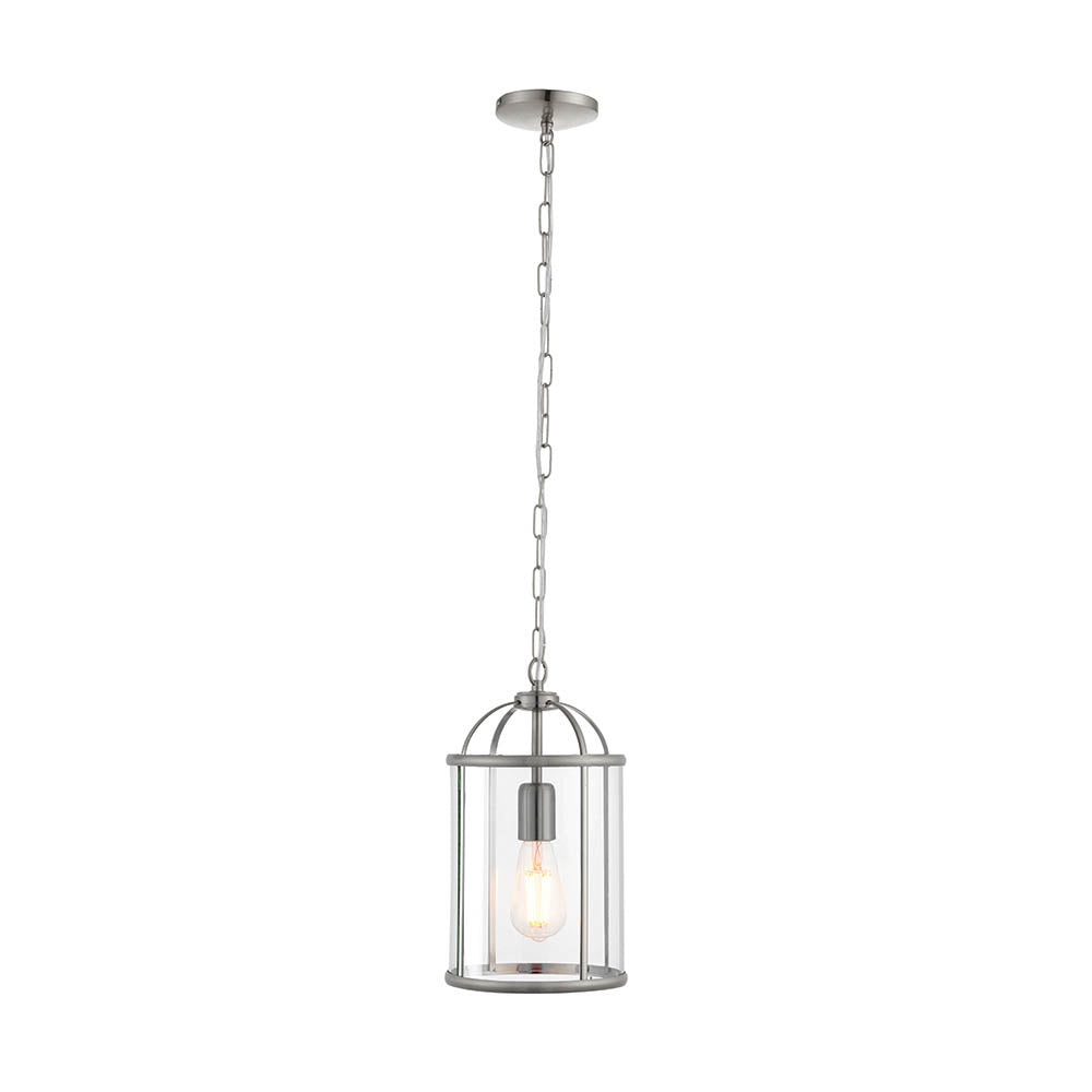 Endon Lambeth Single Light Pendant - Satin Nickel Plate & Clear Glass