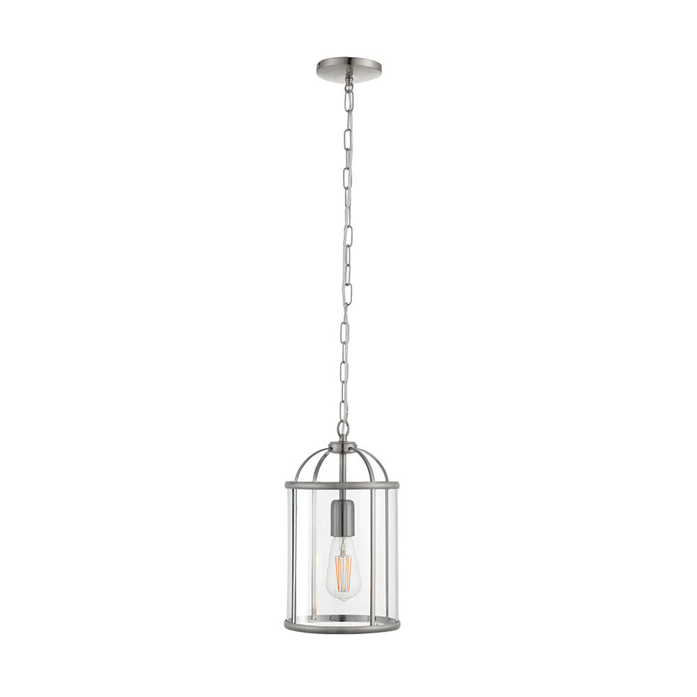 Endon Lambeth Single Light Pendant - Satin Nickel Plate & Clear Glass