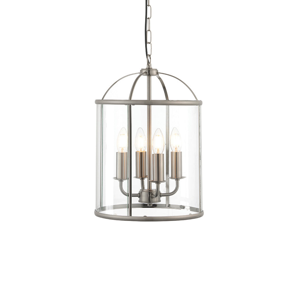 Endon Lambeth 4 Light Pendant - Satin Nickel Plate & Clear Glass