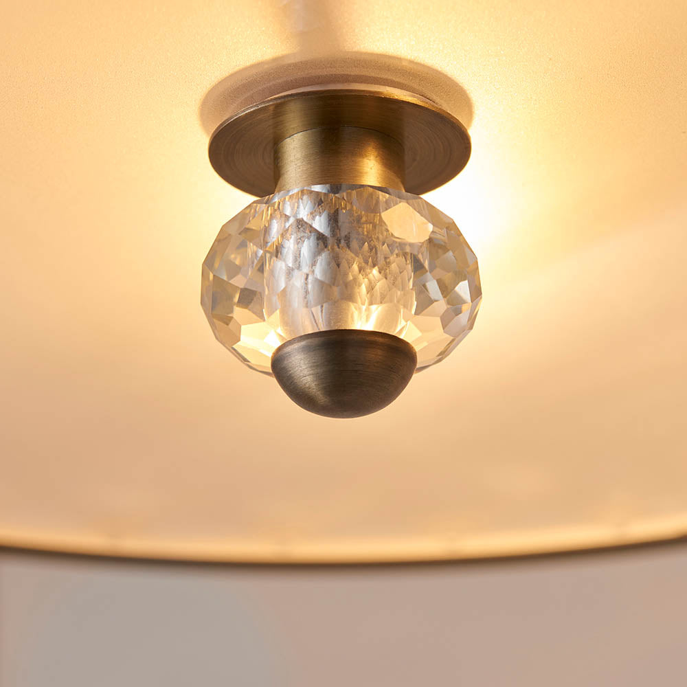 Endon Hudson 3 Light Flush Fitting - Antique Brass Plate & Clear Crystal