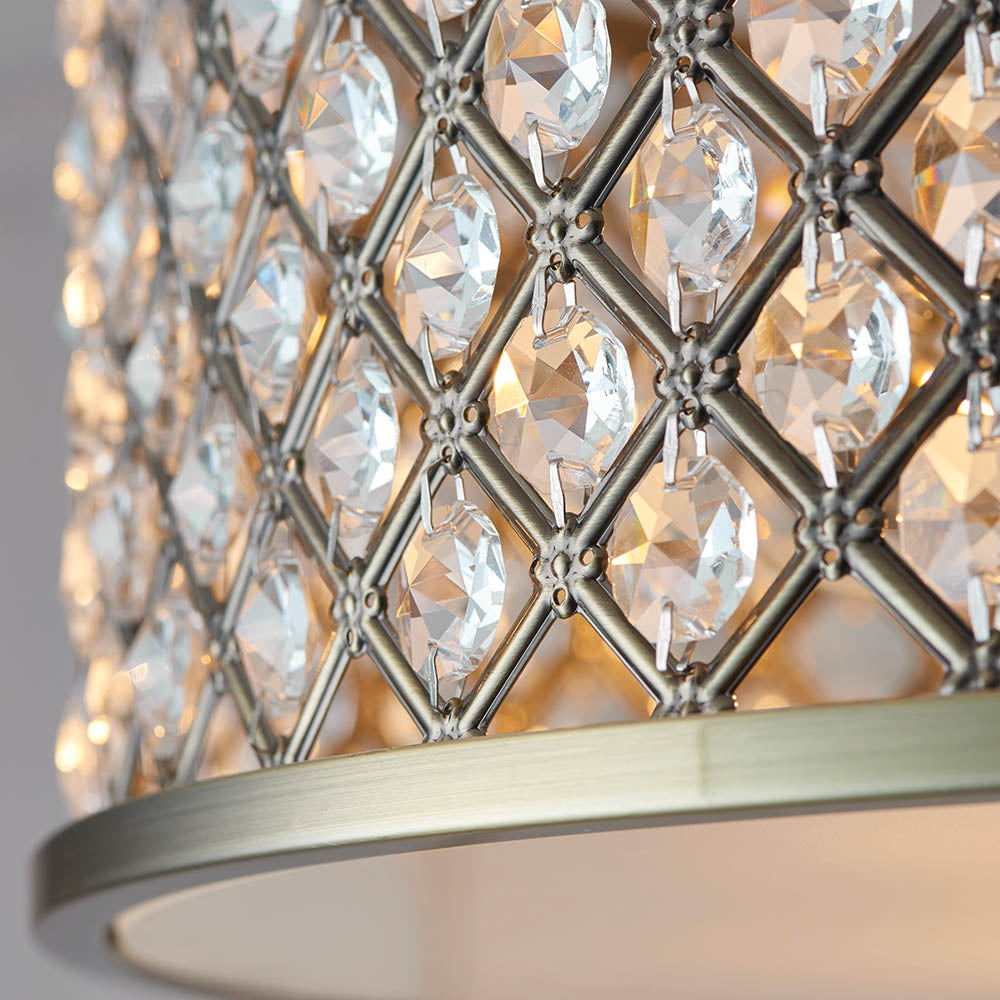 Endon Hudson 3 Light Flush Fitting - Antique Brass Plate & Clear Crystal