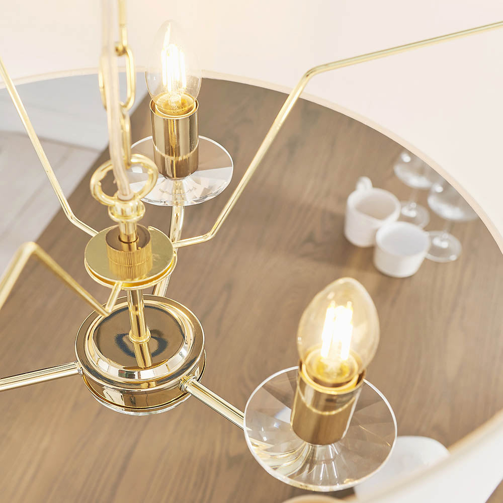 Endon Nixon 3 Light Pendant - Brass Plate & Vintage White Fabric