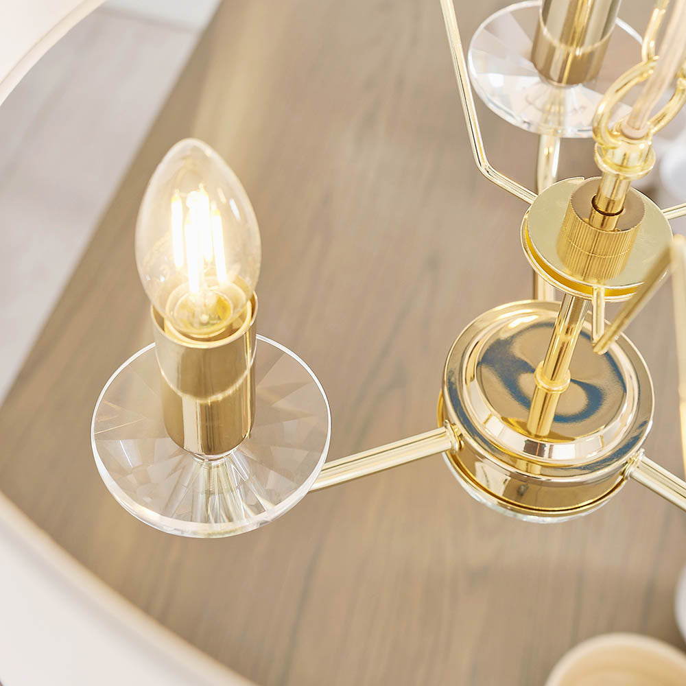 Endon Nixon 3 Light Pendant - Brass Plate & Vintage White Fabric