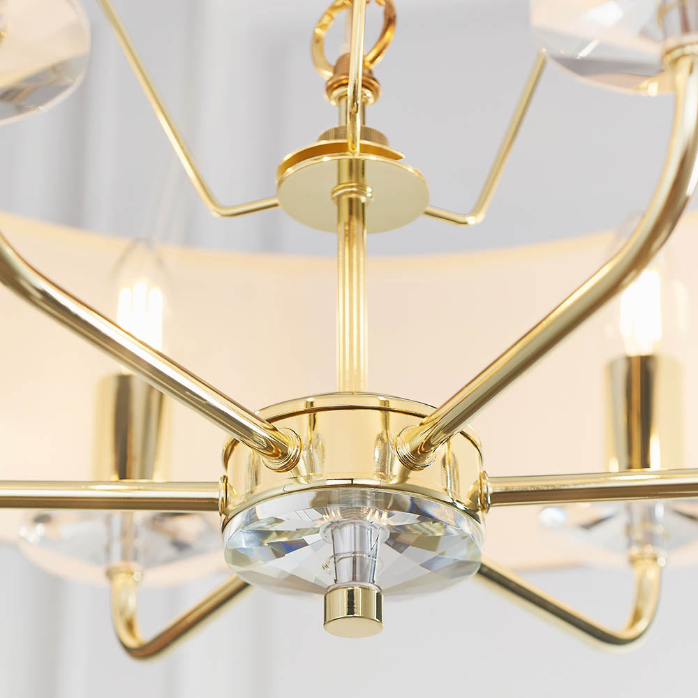 Endon Nixon 6 Light Pendant - Brass Plate & Vintage White Fabric