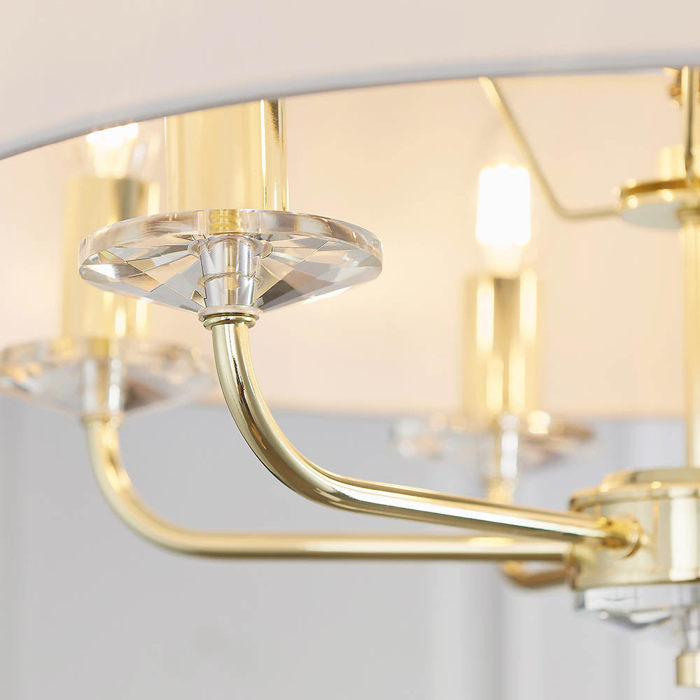 Endon Nixon 6 Light Pendant - Brass Plate & Vintage White Fabric