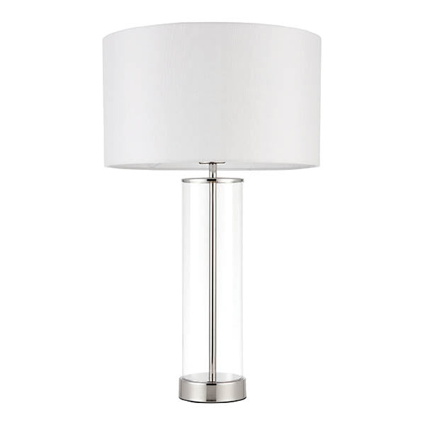Endon Lessina Single Light Table Lamp - Bright Nickel Plate & Vintage White Fabric
