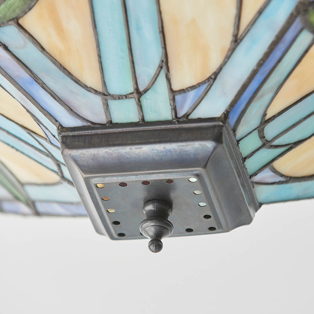 Interiors 1900 Willow Medium 2 Light Flush Fitting Pendant -Handcrafted Tiffany Style Glass