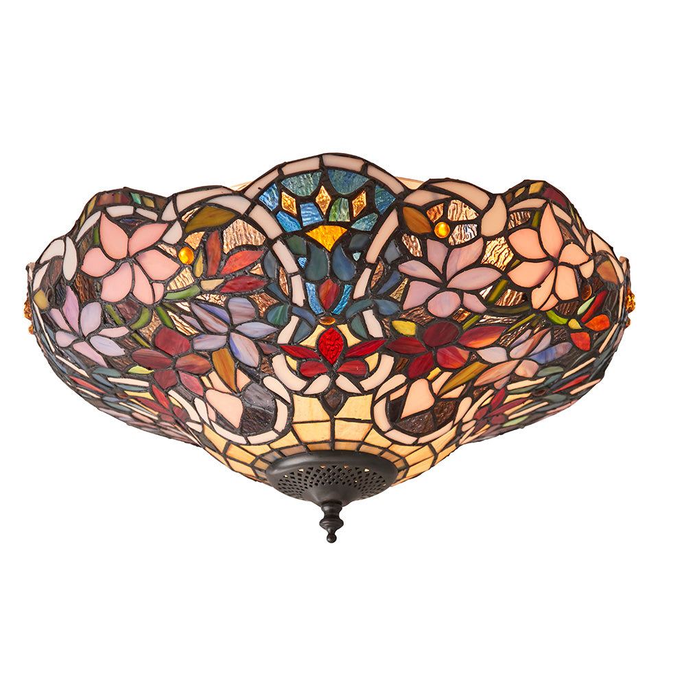 Interiors 1900 Sullivan Medium 2 Light Flush Fitting Pendant -Handcrafted Tiffany Style Glass
