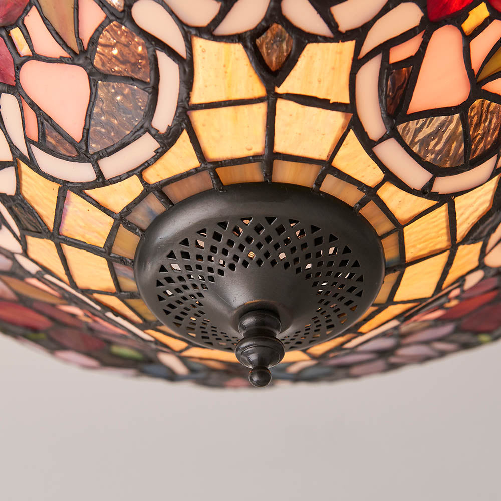 Interiors 1900 Sullivan Medium 2 Light Flush Fitting Pendant -Handcrafted Tiffany Style Glass