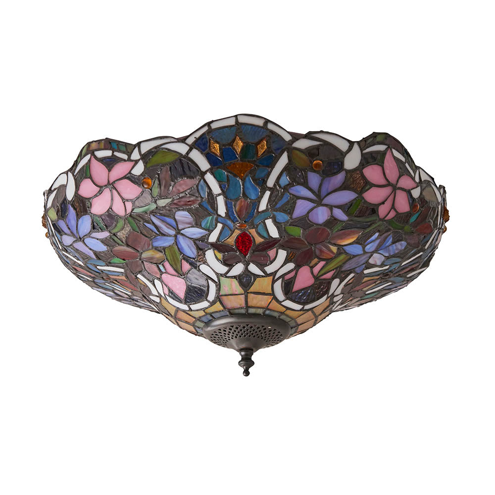 Interiors 1900 Sullivan Medium 2 Light Flush Fitting Pendant -Handcrafted Tiffany Style Glass