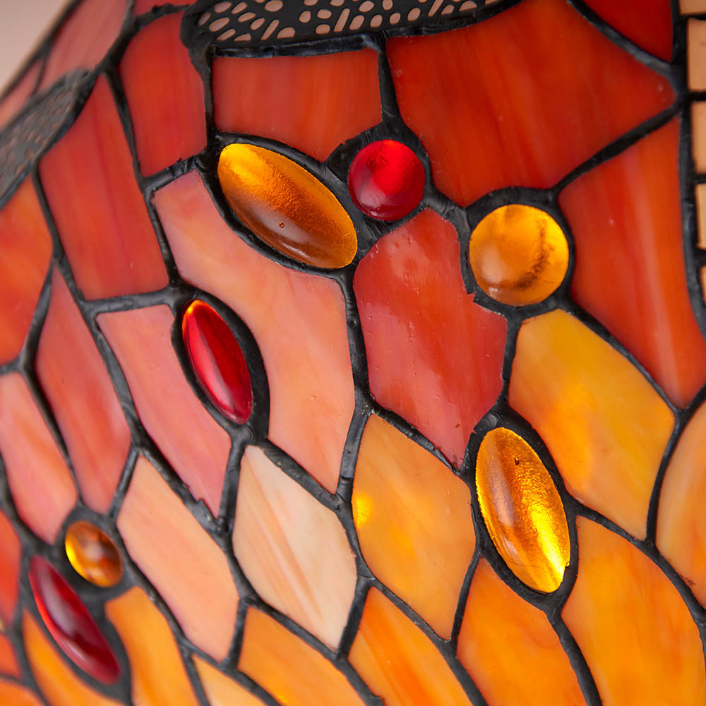 Interiors 1900 Dragonfly Flame Medium 2 Light Flush Fitting Pendant -Handcrafted Tiffany Style Glass