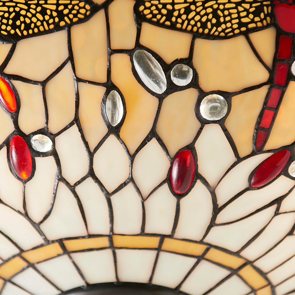 Interiors 1900 Dragonfly Beige Medium Inverted 3 Light Pendant - Tiffany Glass