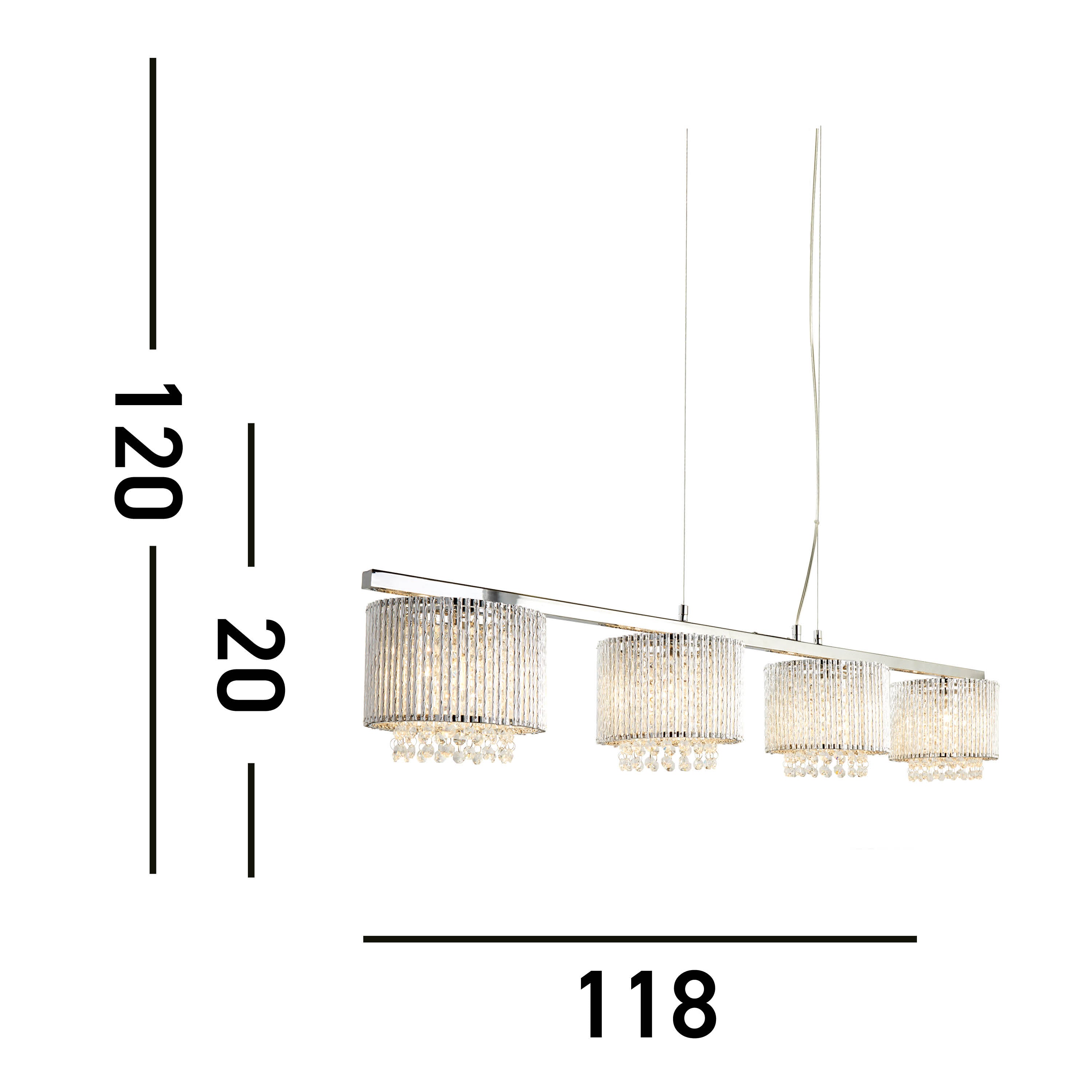 Searchlight Edgeware 4 Light Ceiling Bar, Clear Crystal Drops, Aluminium Tubes Trim, Chrome