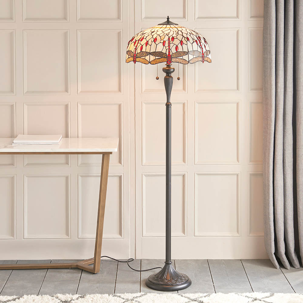 Interiors 1900 Dragonfly Beige Floor Lamp - Tiffany Glass