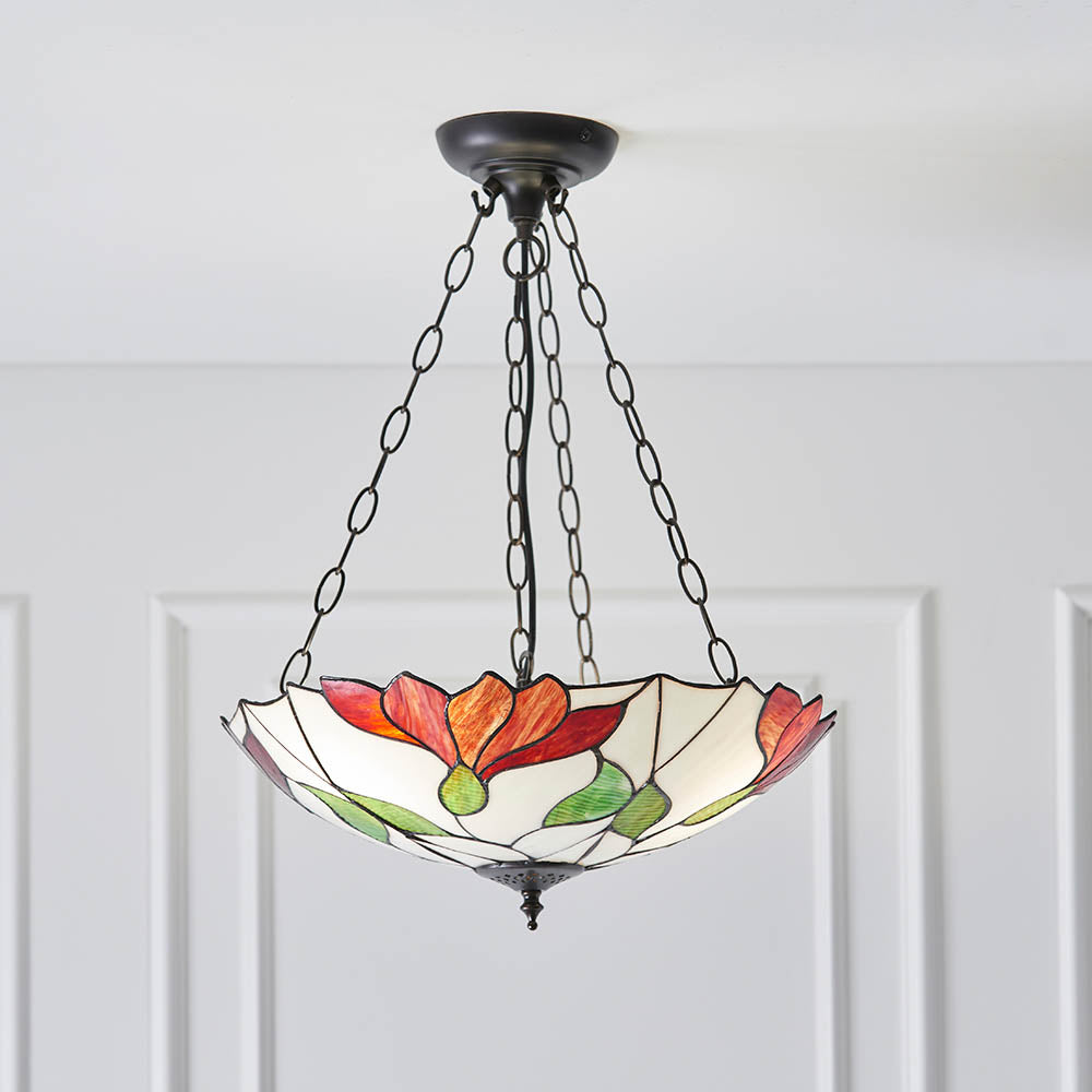 Interiors 1900 Botanica Inverted 3 Light Pendant - Tiffany Glass