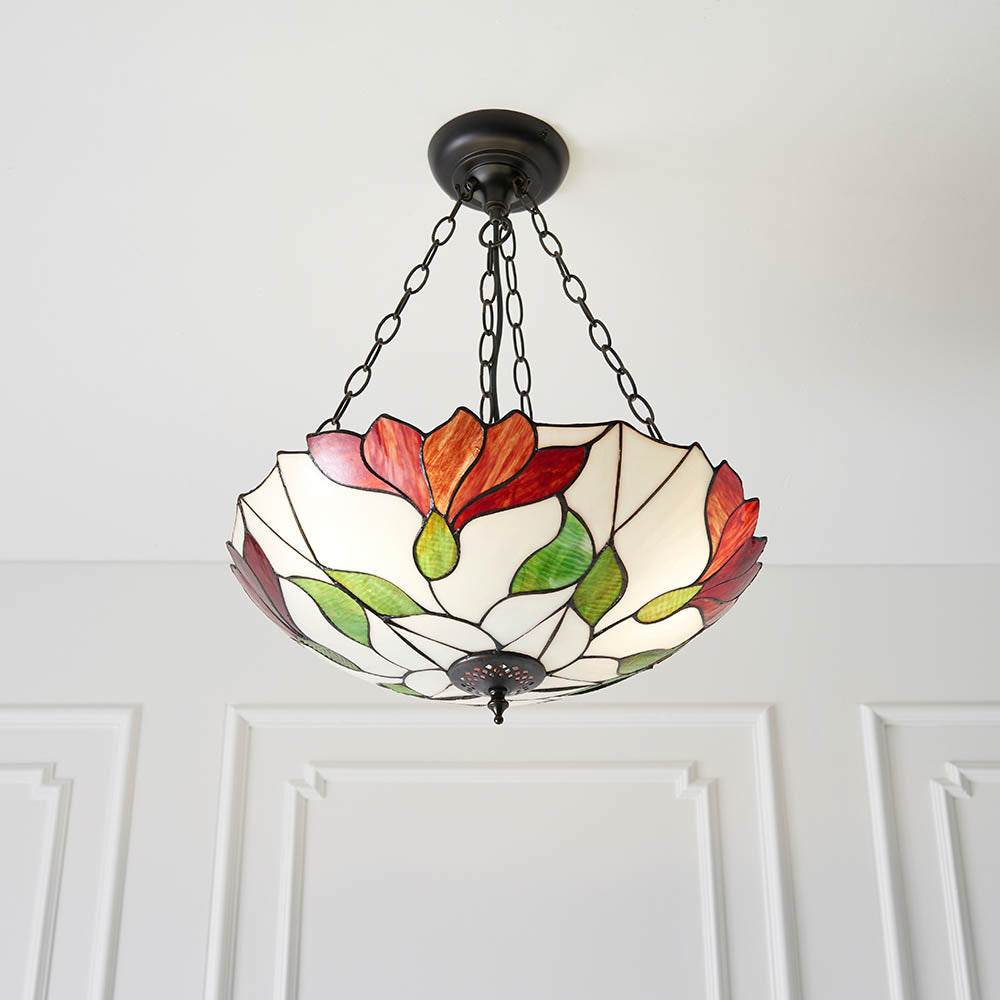 Interiors 1900 Botanica Inverted 3 Light Pendant - Tiffany Glass