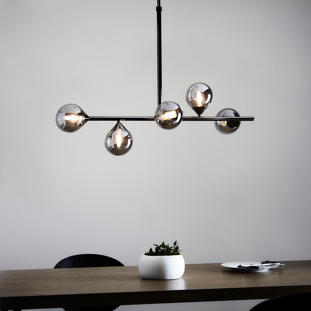 Utopia Hazy Linear Ceiling Pendant - Matt Black & Smokey Mirror Glass