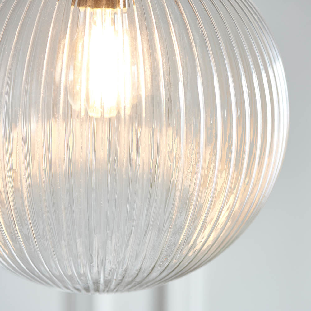 Endon Brydon Single Light Pendant 250mm - Antique Brass Plate & Clear Ribbed Glass