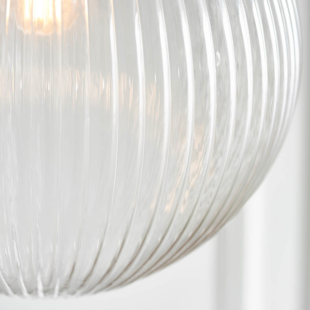 Endon Brydon Single Light Pendant 350mm - Antique Brass Plate & Clear Ribbed Glass
