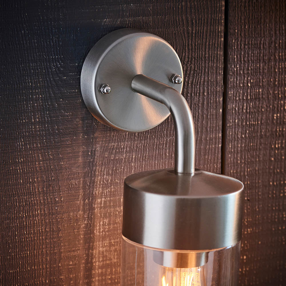 Endon North Single Light Wall Light - Brushed Stainless Steel & Clear Glass