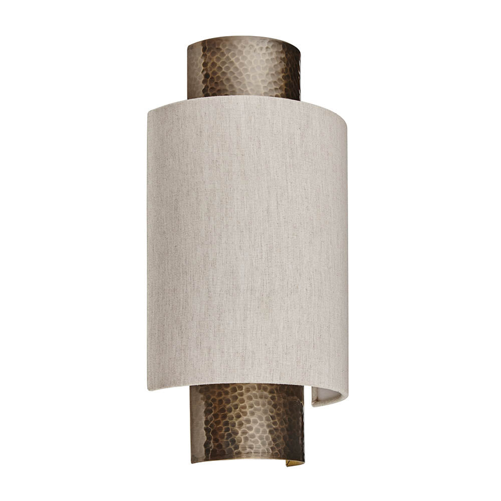 Endon Indara Single Light Wall Light  - Hammered Bronze Plate & Neutral Linen Mix Fabric