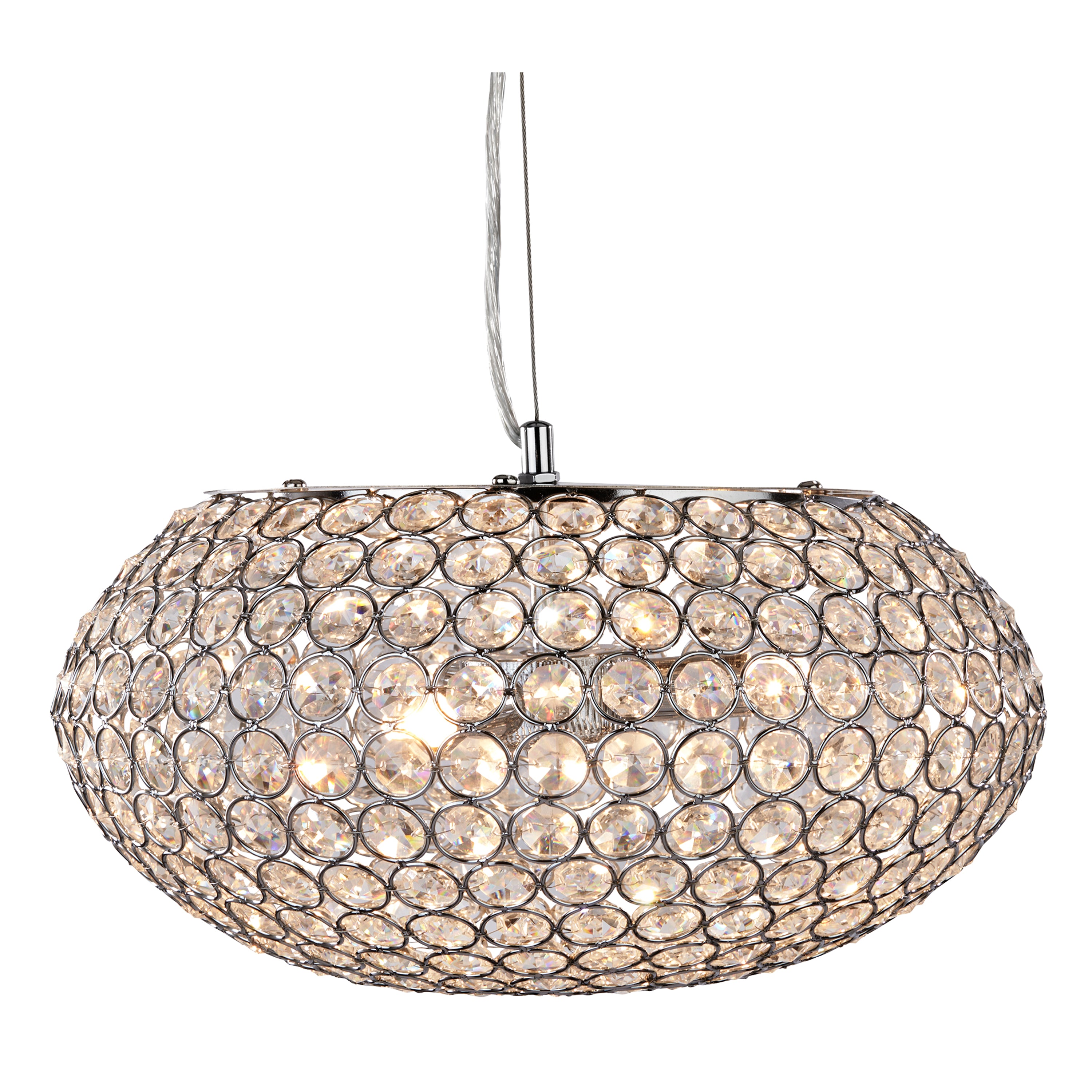Searchlight Camden Pendant - 3 Light Ceiling Pendant, Chrome With Clear Crystal Buttons Inserts