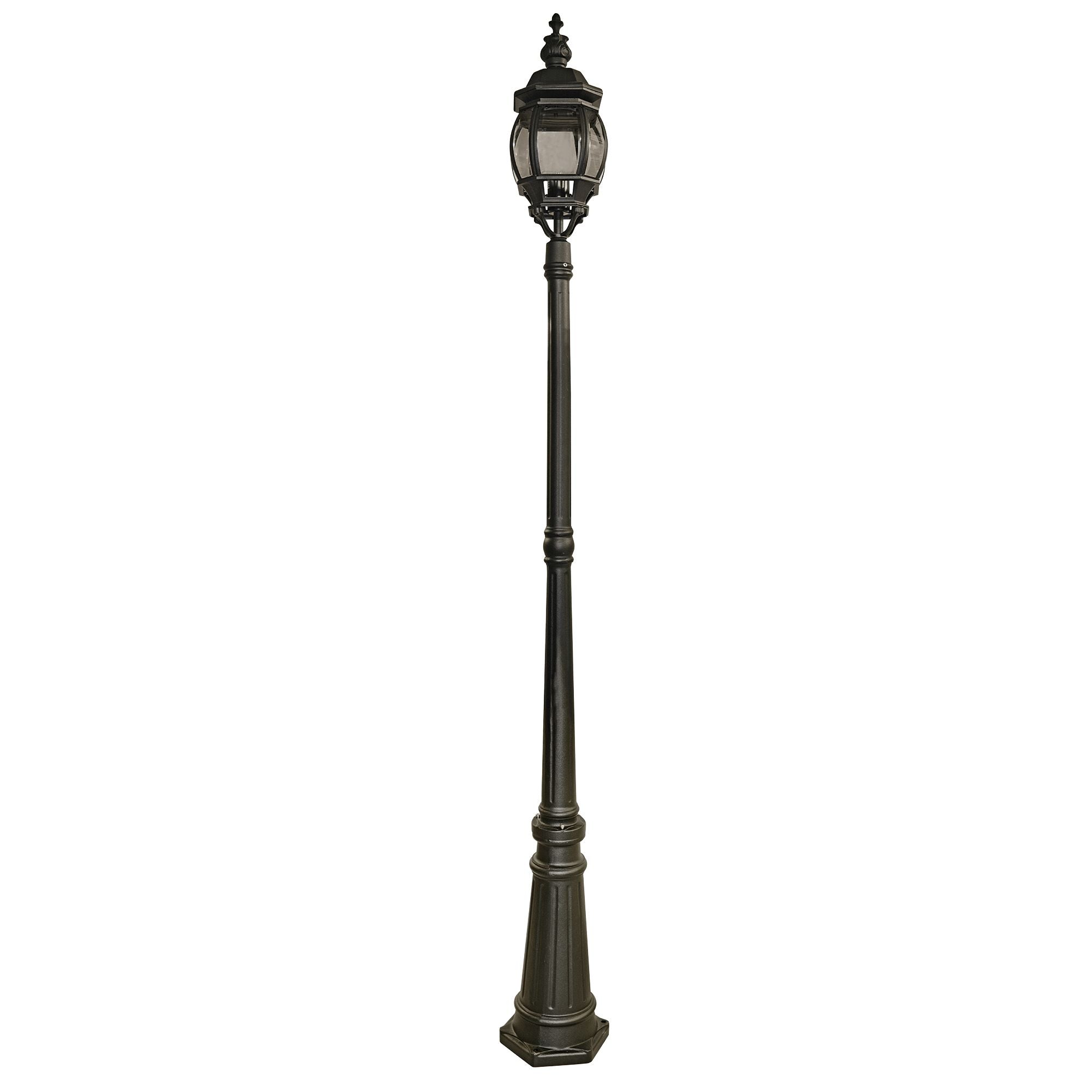 Searchlight Bel Aire 221cm Outdoor Post - view 2, full height studio shot on a plain white background, silk black finish with a lit lantern head